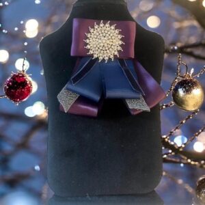 Sunburst Radiance – Violet & Dark Blue Satin Brooch with Sunburst Stud