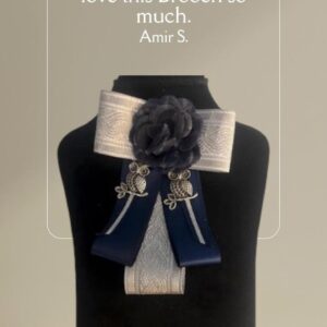 Mystic Owl – Dark Blue Satin Brooch with Silver Owl Pendant