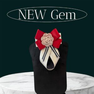 Luxury Red Satin & Silver Handmade Bow Brooch - Big Studded Centerpiece