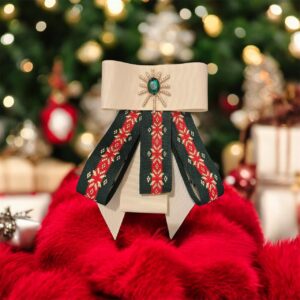 Emerald Whisper – Deep Green Satin Brooch with Crystal Accent- Christmas Collection