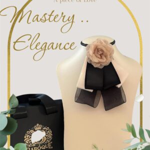 Ivory Beige Black Bloom – Satin Trio Brooch with Flower Centrepiece