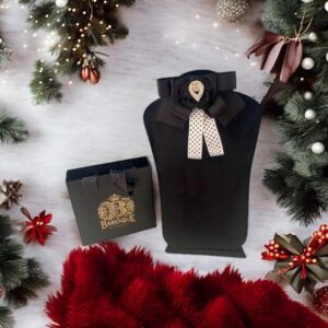 Black & White Polka Dot Bow Brooch - Teardrop Accent Pin