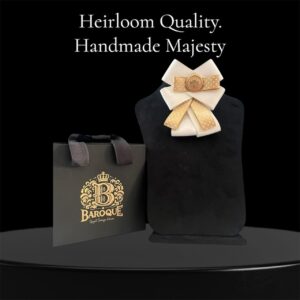 Ivory and Beige Polka-Dot Bow Brooch, Crowned with Gold Centerpiece