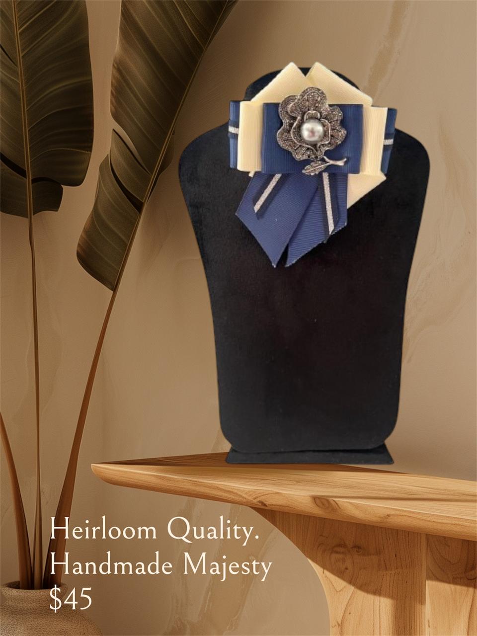 Ivory Indigo Bow Brooch - Mother of Pearl & Vintage Silver Pin