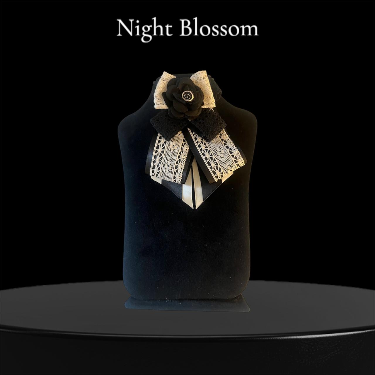 Gothic Lace Brooch: Handmade Black Satin Pin with Crème Crochet and Elegant Flower Centerpiece - Image 3