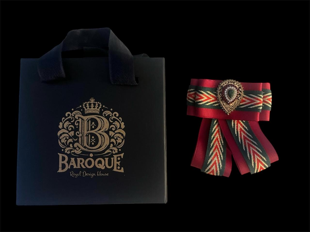 Luxury Christmas Bow Brooch: Handmade Festive Red & Green Fabric Pin with Vintage Studded Centerpiece - Image 2