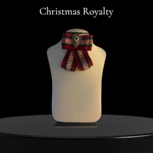 Luxury Christmas Bow Brooch: Handmade Festive Red & Green Fabric Pin with Vintage Studded Centerpiece