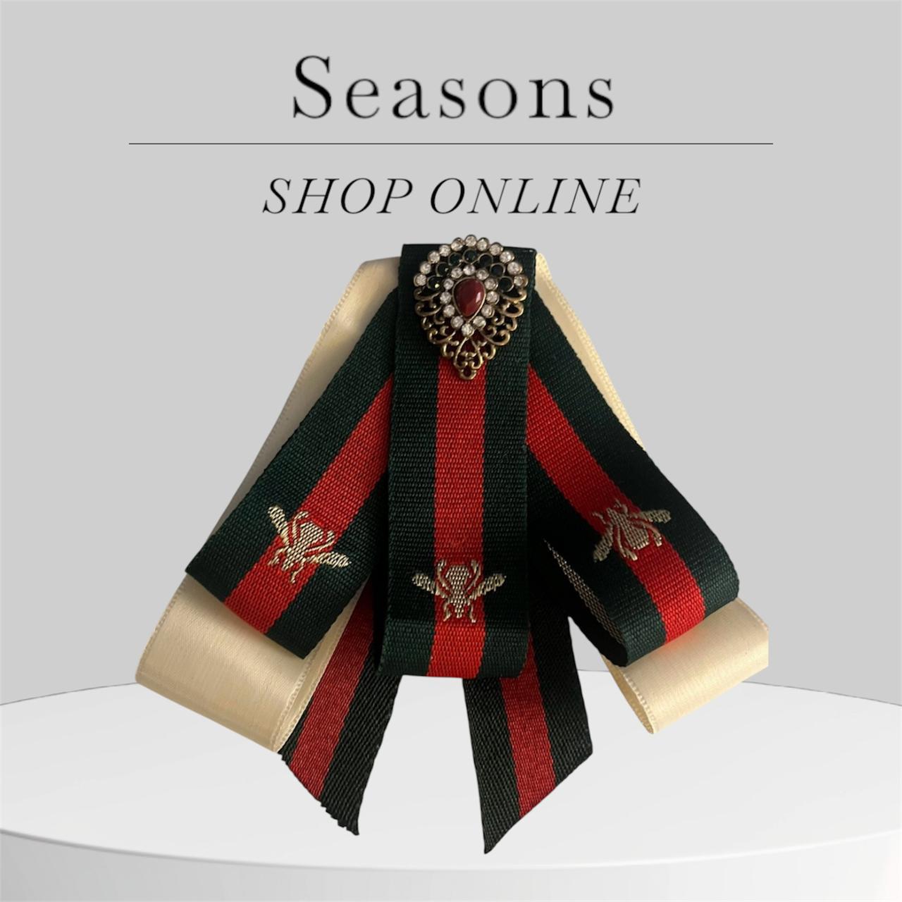 Heirloom Christmas Brooch: Handmade Fabric Lapel Pin (Red & Forest Green) with Antique Studded Detail - Image 2