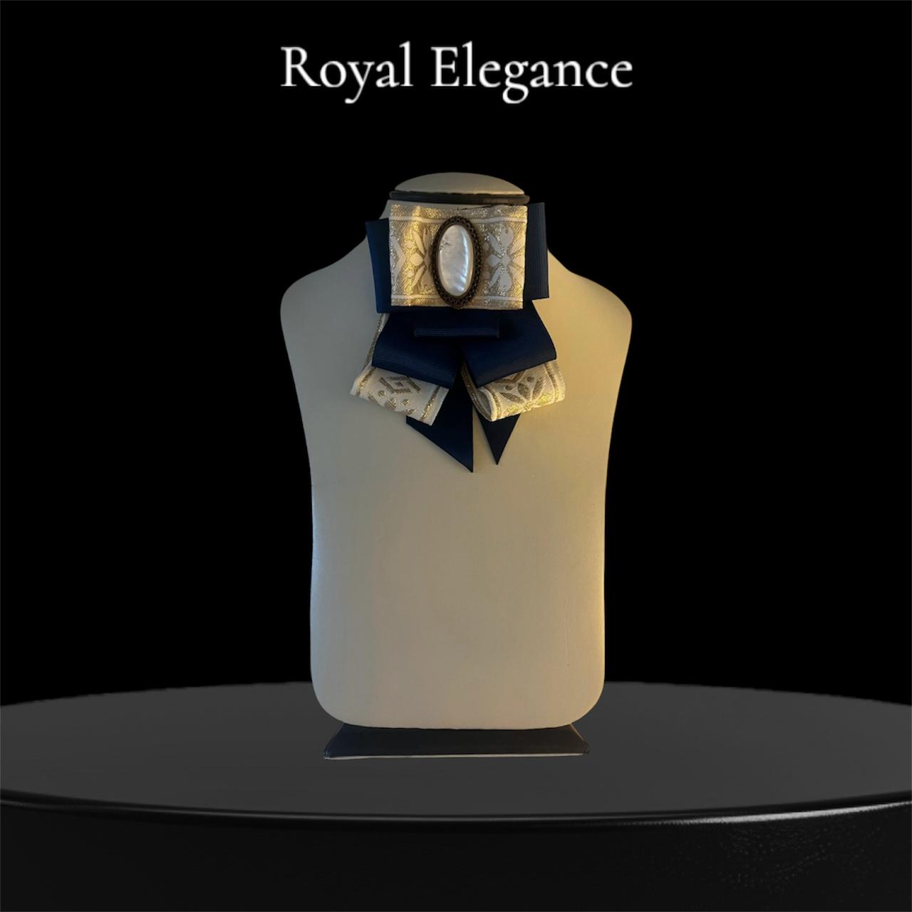 Dark Blue & Ivory Bow Brooch - Handmade Mother of Pearl Pin