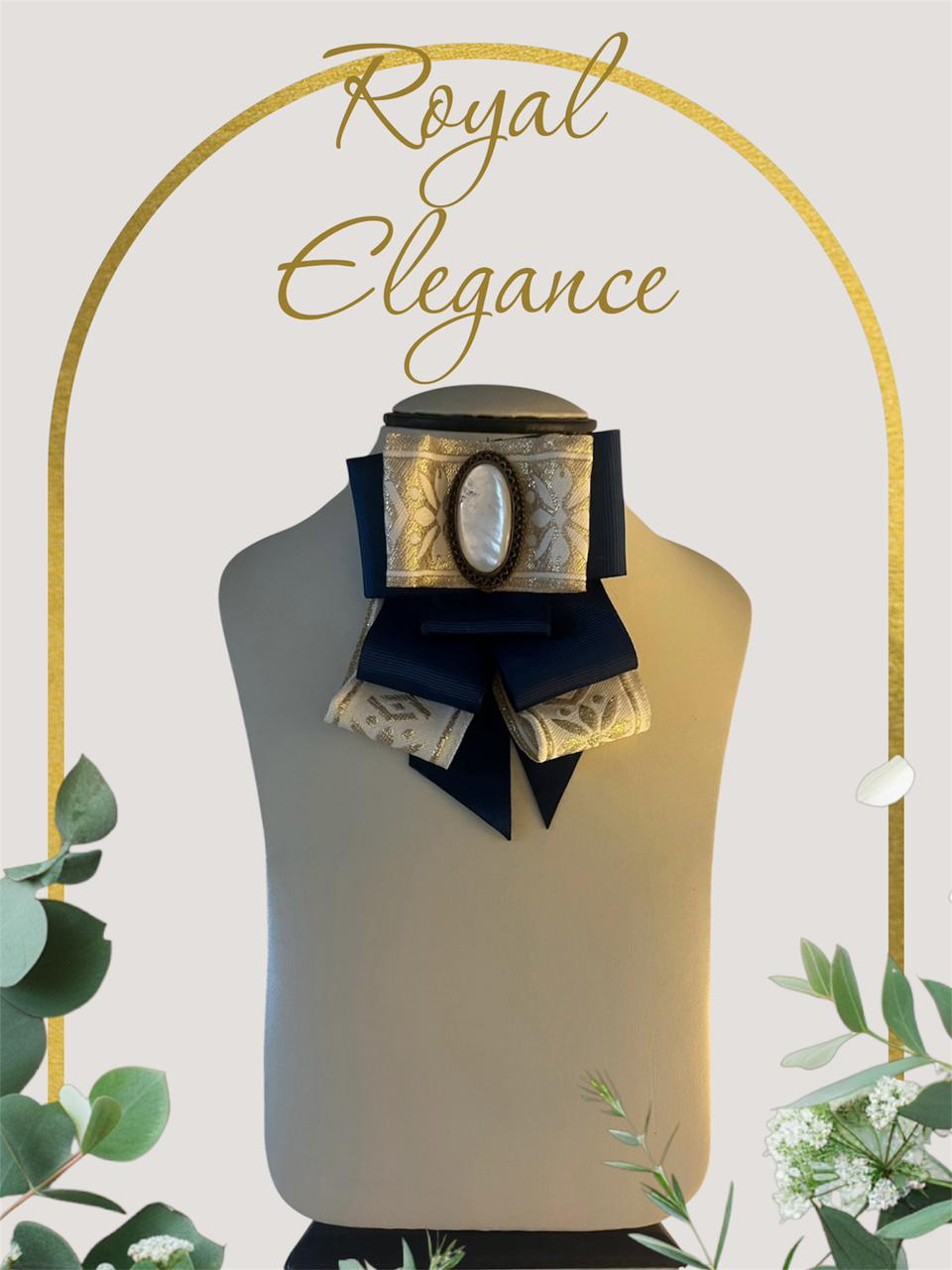 Dark Blue & Ivory Bow Brooch - Handmade Mother of Pearl Pin - Image 2