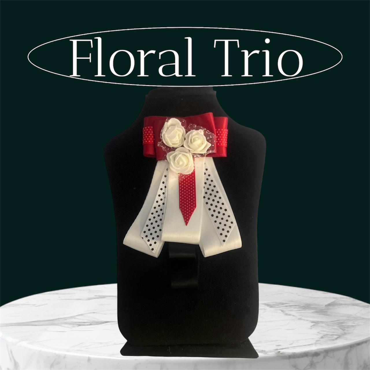 Romantic Red & White Polka Dot Bow Brooch: Handmade Satin Lapel Pin with Sweet White Baby Flowers