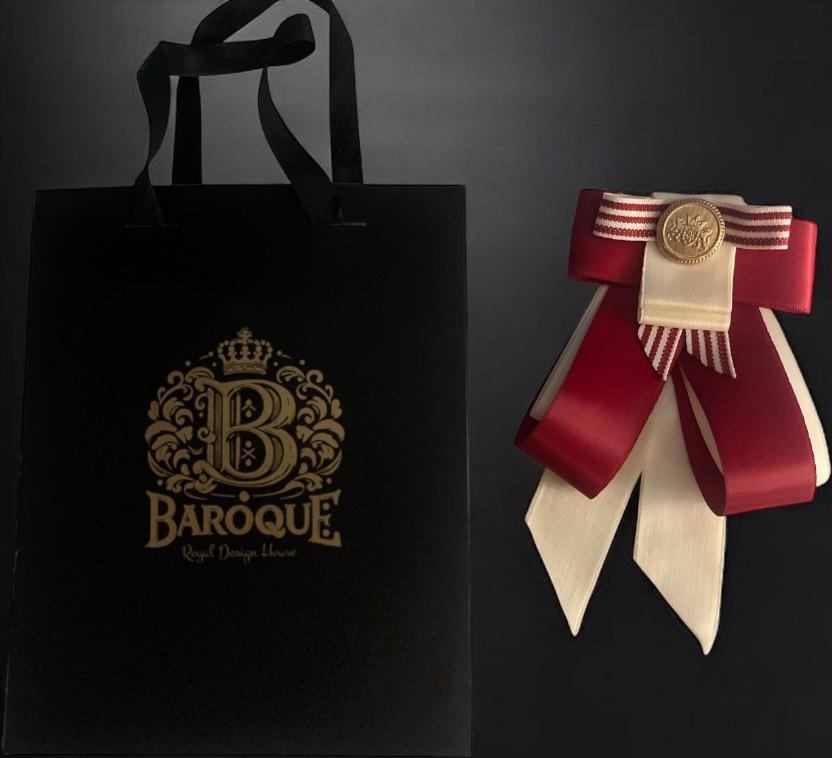 Christmas Eve Brooch: Handmade Red and Ivory Satin Bow Pin with Luxurious Golden Centerpiece - Image 2