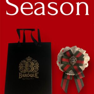 Vintage Christmas Bow Brooch: Handmade Red & Green Fabric Pin with Crochet Texture and Studded Centerpiece