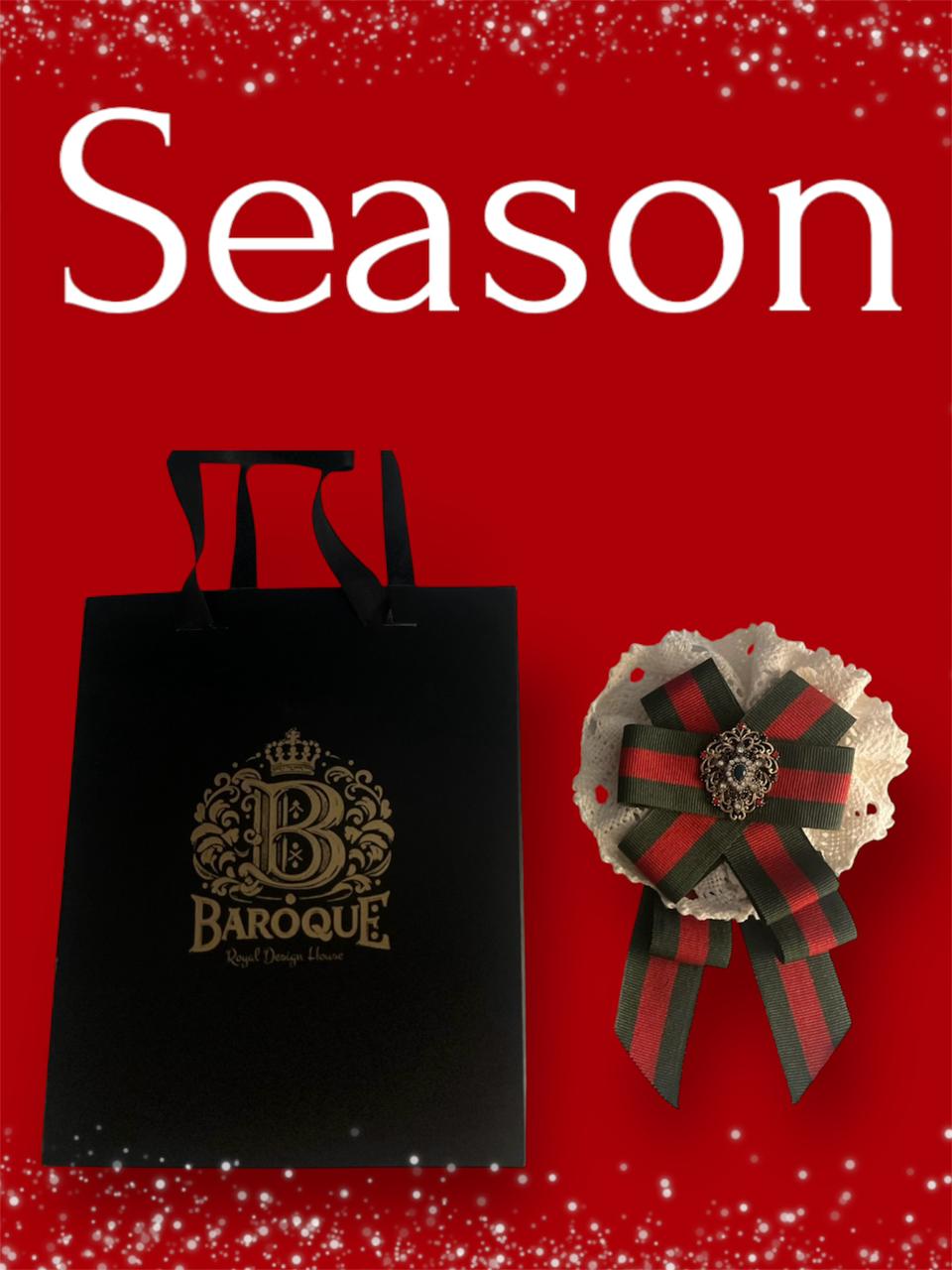 Vintage Christmas Bow Brooch: Handmade Red & Green Fabric Pin with Crochet Texture and Studded Centerpiece