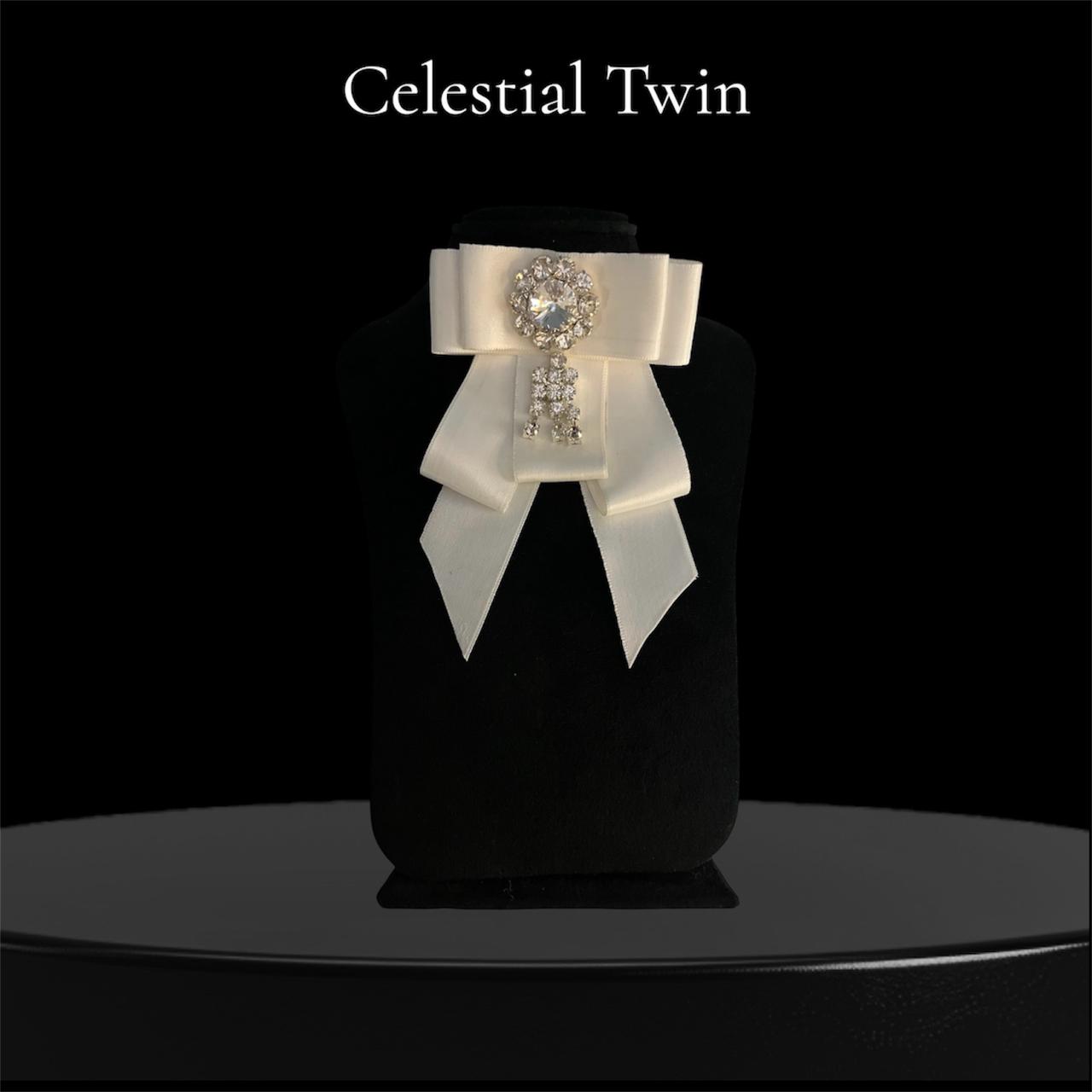 White Satin Bridal Handmade Bow Brooch - Elegant Angel Look Formal Pin - Image 4