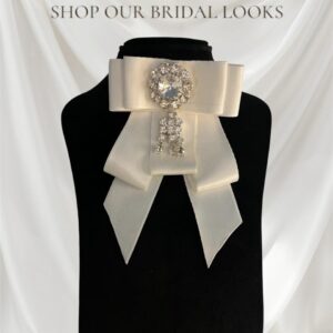 White Satin Bridal Handmade Bow Brooch - Elegant Angel Look Formal Pin